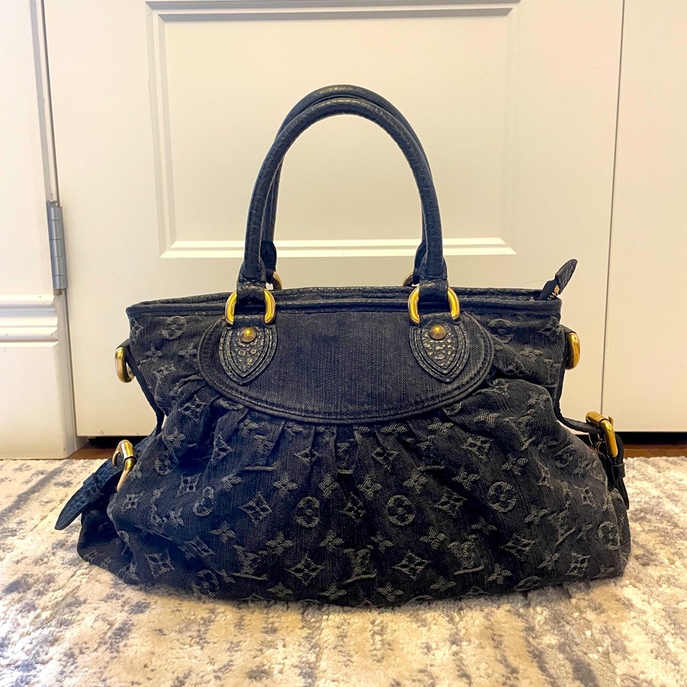 Authentic Louis Vuitton Monogram Denim Neo Cabby MM Handbag - Black